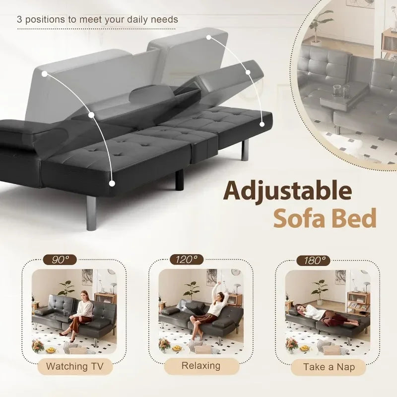 Convertible Folding Futon Sofa Bed Sleeper Couch for Living Room Faux Leather Upholstered Loveseat