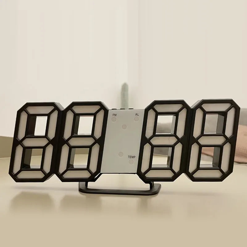 Modern 3D LED Wall Clock with USB Charging and Temperature Display
