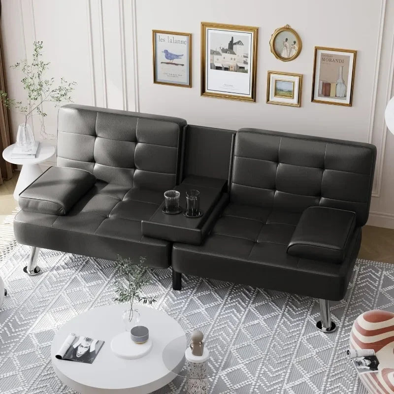 Convertible Folding Futon Sofa Bed Sleeper Couch for Living Room Faux Leather Upholstered Loveseat