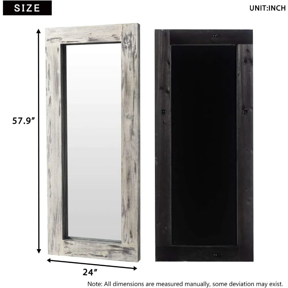 Distressed Wood Full Length Mirror - Wall/Floor Mount - 58"x24"