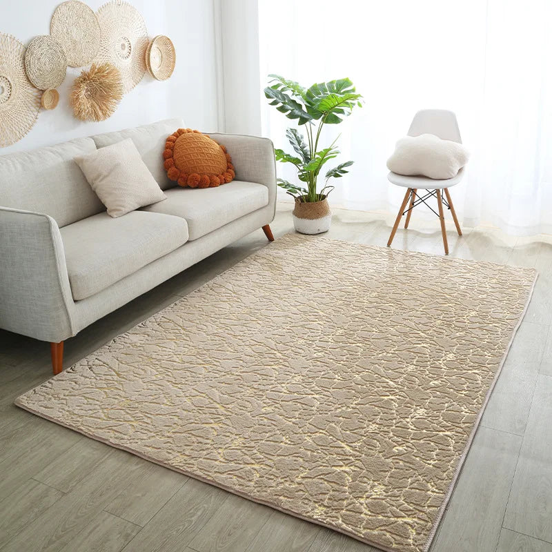 Luxury Faux Rabbit Fur Carpet - White/Gold Marble