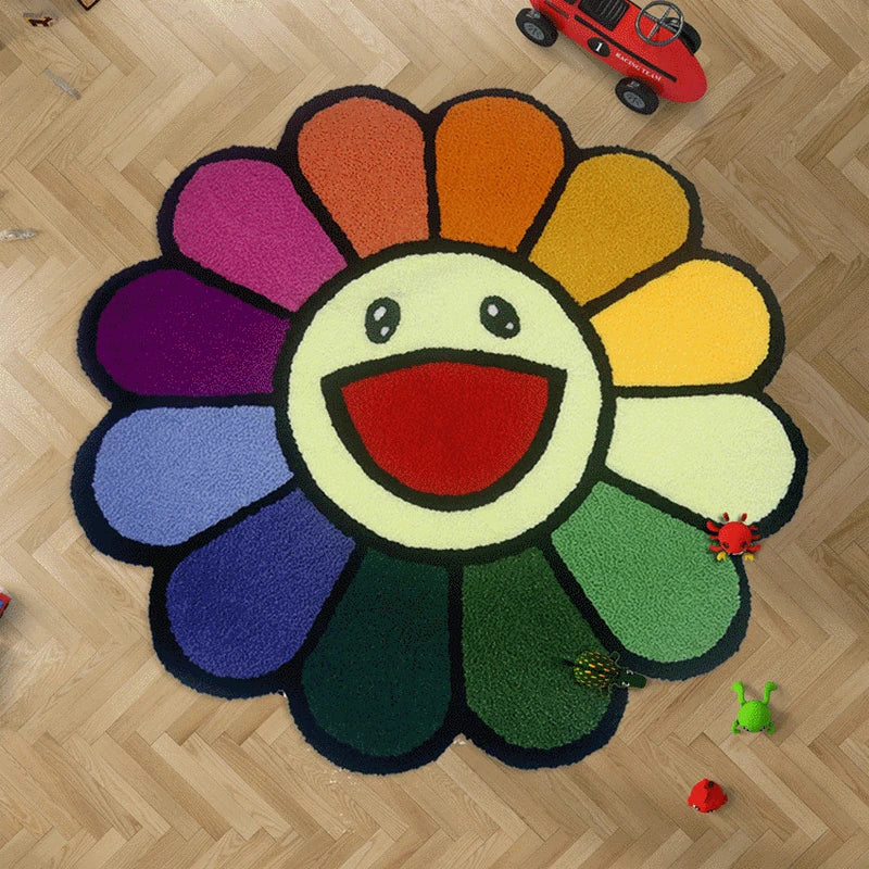 Colorful Rainbow Sunflower Rug