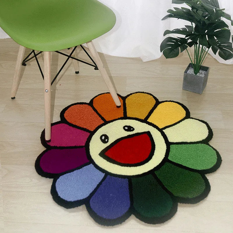 Colorful Rainbow Sunflower Rug