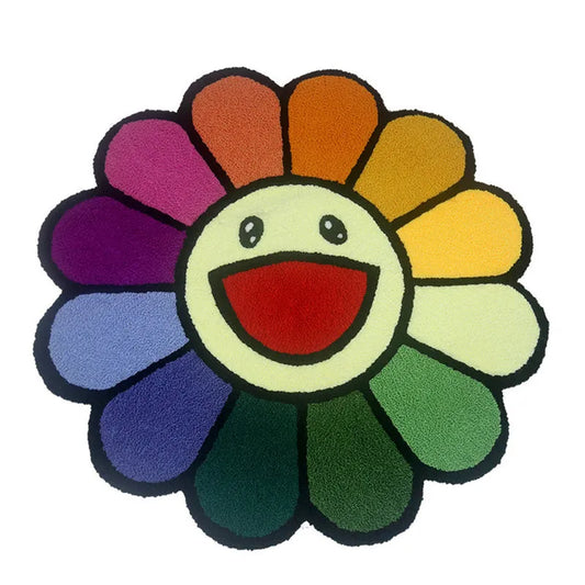 Colorful Rainbow Sunflower Rug