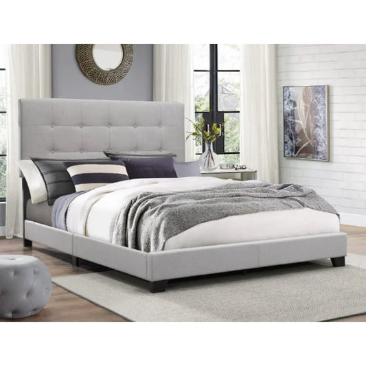 Gray Upholstered Bed Frame - Tufted Headboard, Box Spring Compatible